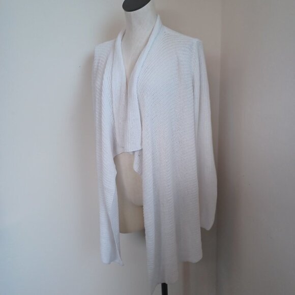 Eileen Fisher Cardigan Sweater White Linen Open Front Waterfall Style Womens L - Picture 7 of 11